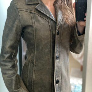 Distressed Leather Jacket - Brown